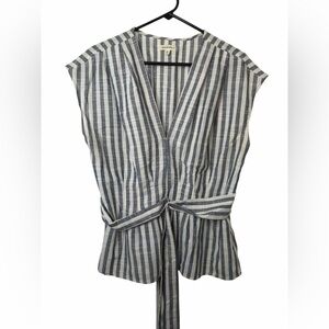 Max Studio blue and white striped sleeveless V-neck wrap blouse NWOT